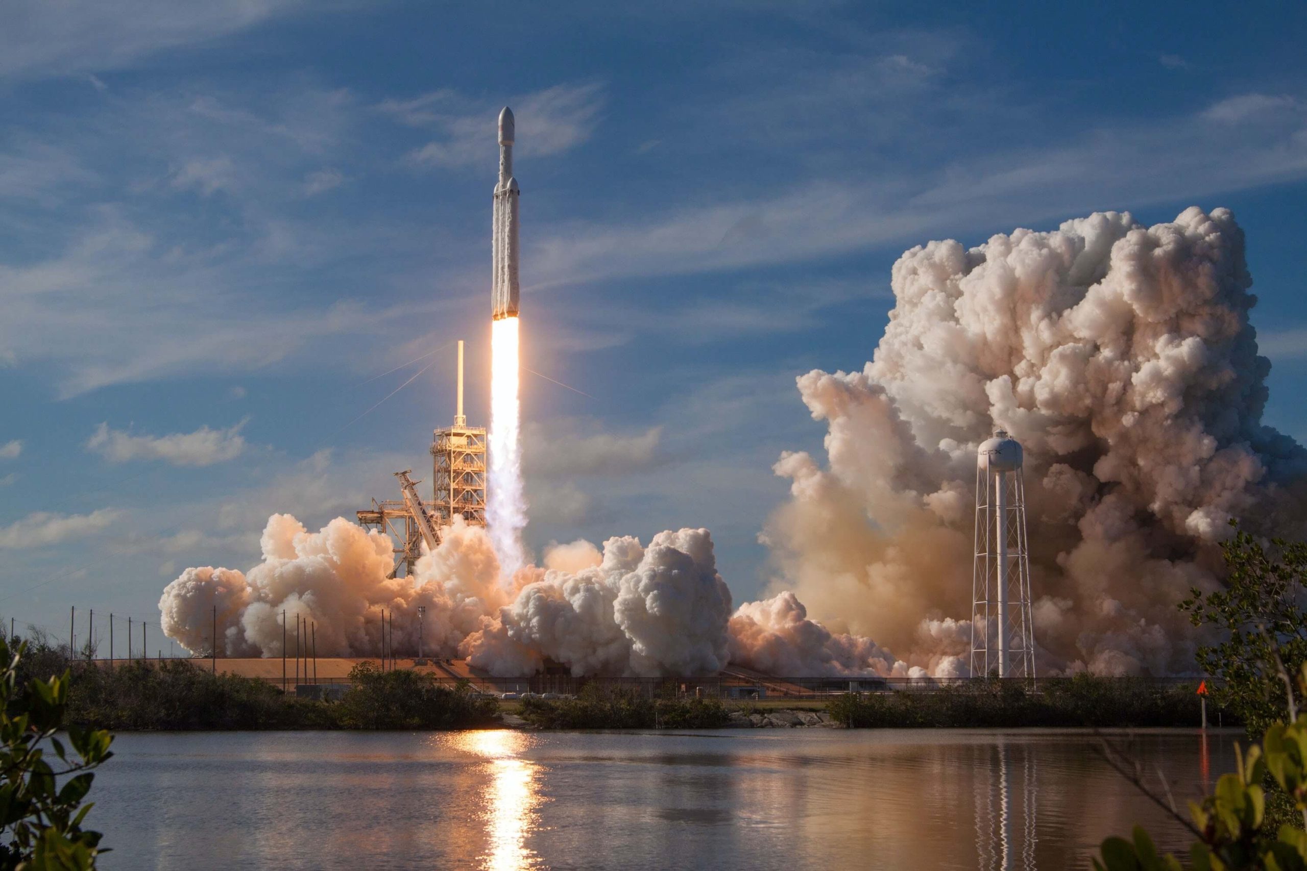 Space X Falcon Heavy Rocket launching into space with purpose and determination.